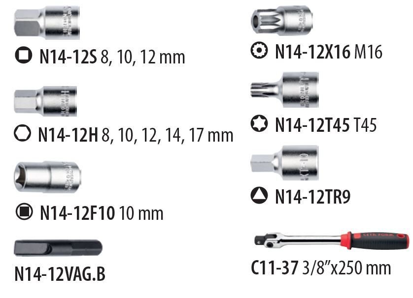Ceta Form N14-12P14 14 Parça 3/8'' Karter Tapa Anahtar Takımı,Ceta Form ...