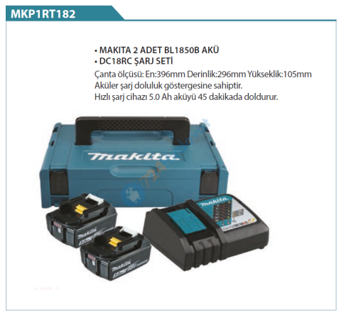 Makita MKP1RT182 2x BL1850B Akü + DC18RC Şarj Seti