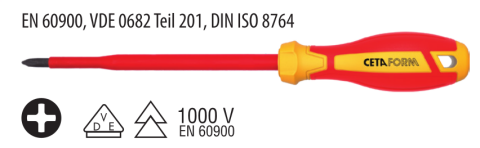 Ceta Form G02-000-060 C-PLUS 1000V Yıldız Uçlu Tornavida (VDE) - PH0 x 60 mm