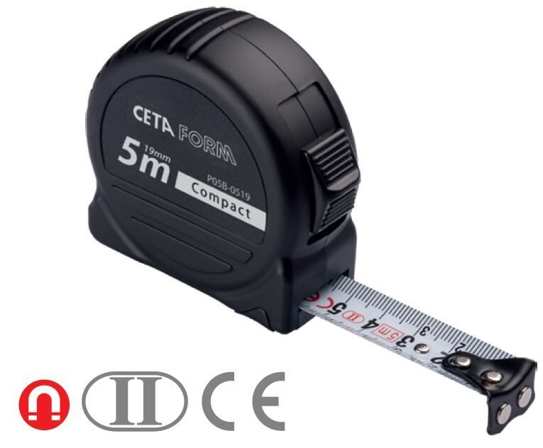 Ceta Form P05B-1025 Compact Şerit Metre (Siyah Kasa - Mıknatıslı) - 10 M x 25 mm