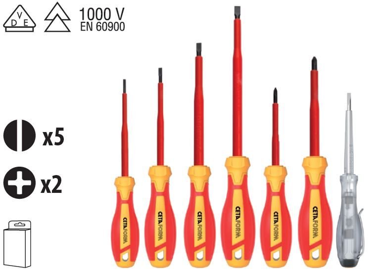 Ceta Form G99-701 7 Parça C-PLUS 1000V  Tornavida Takımı (VDE) - Düz/Yıldız + Kontrol Kalemi