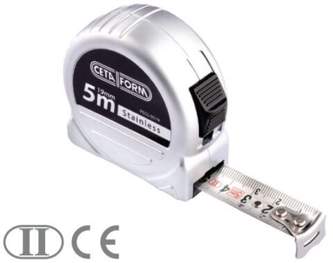 Ceta Form P05S-0519 Paslanmaz Çelik Compact Şerit Metre - 5 M x 19 mm