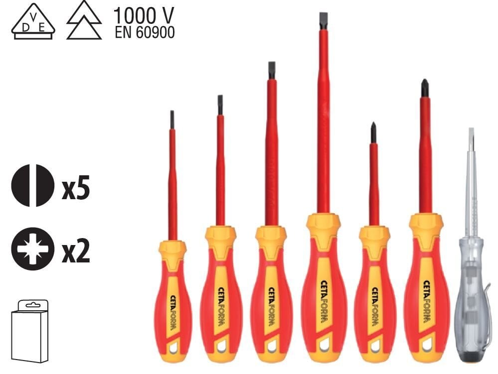 Ceta Form G99-702 7 Parça C-PLUS 1000V  Tornavida Takımı (VDE) - Düz/Pozidriv + Kontrol Kalemi