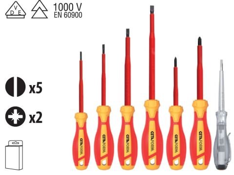 Ceta Form G99-702 7 Parça C-PLUS 1000V  Tornavida Takımı (VDE) - Düz/Pozidriv + Kontrol Kalemi