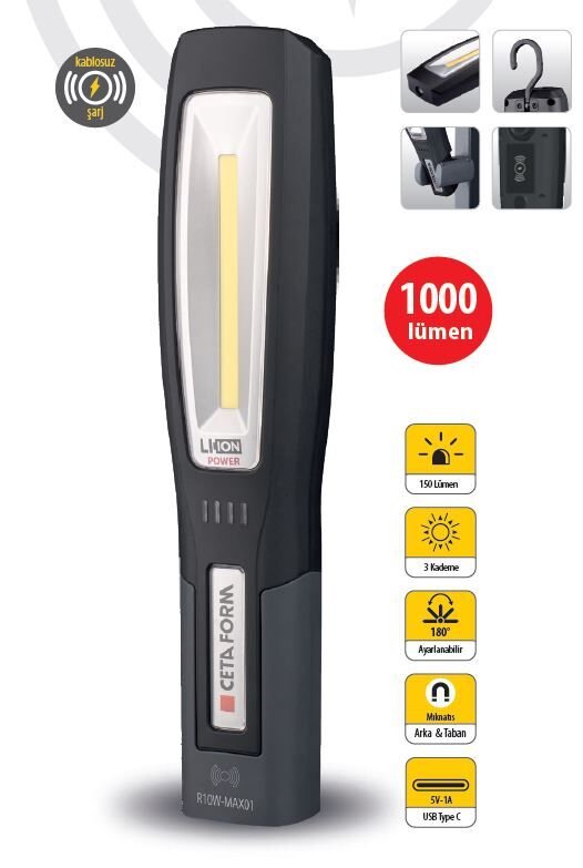Ceta Form R10W-MAX01 LED Çalışma Lambası (Kablosuz Şarj) - 1000 Lümen
