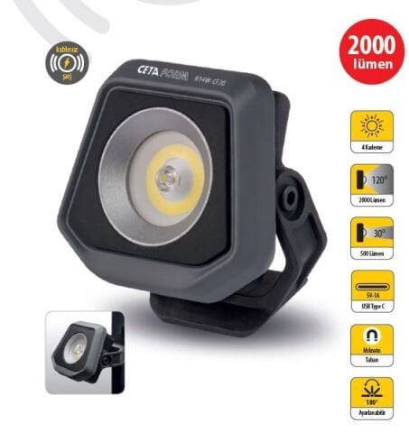 Ceta Form R14W-CF20 Kompakt LED Projektör Lamba (Kablosuz Şarj) - 2000 Lümen