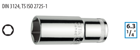 Ceta Form C04-H070 1/4'' 6 Köşe Derin Lokma Anahtar - 7 mm
