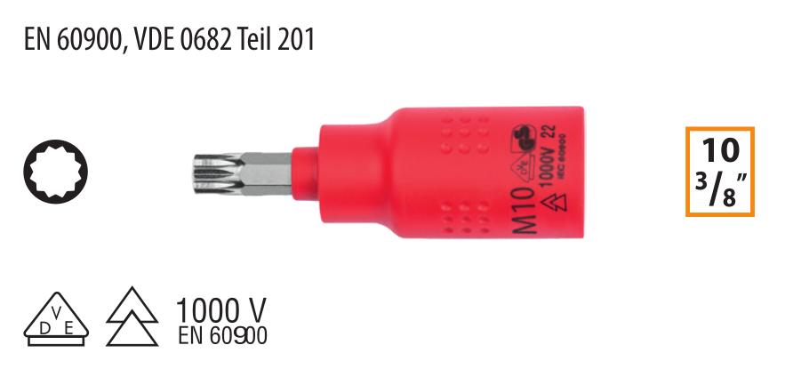 Ceta Form GC18S-X10 3/8'' 1000V XZN Uçlu Lokma - M10x60 mm