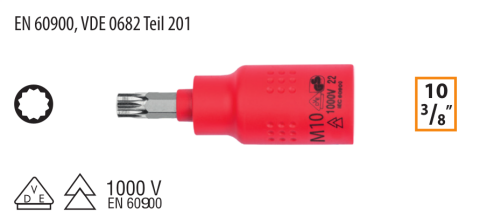 Ceta Form GC18S-X10 3/8'' 1000V XZN Uçlu Lokma - M10x60 mm