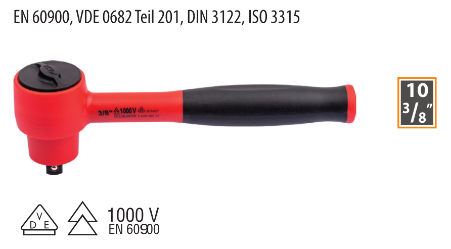 Ceta Form GC11-12 3/8'' 1000V Düğmeli Cırcır Kolu