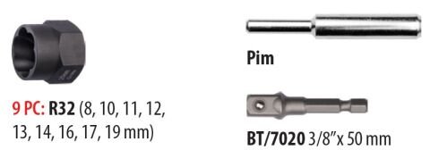 Ceta Form R32-P11 11 Parça 3/8\'\' Spiral Lokma Takımı (Aşınmış Civatalar İçin)
