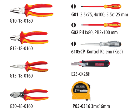 Ceta Form G99-18-W12PZ 12 Parça 1000V Pense-Tornavida Seti (VDE-Deri Çantalı) - Düz/Pozidriv Tornavidalı